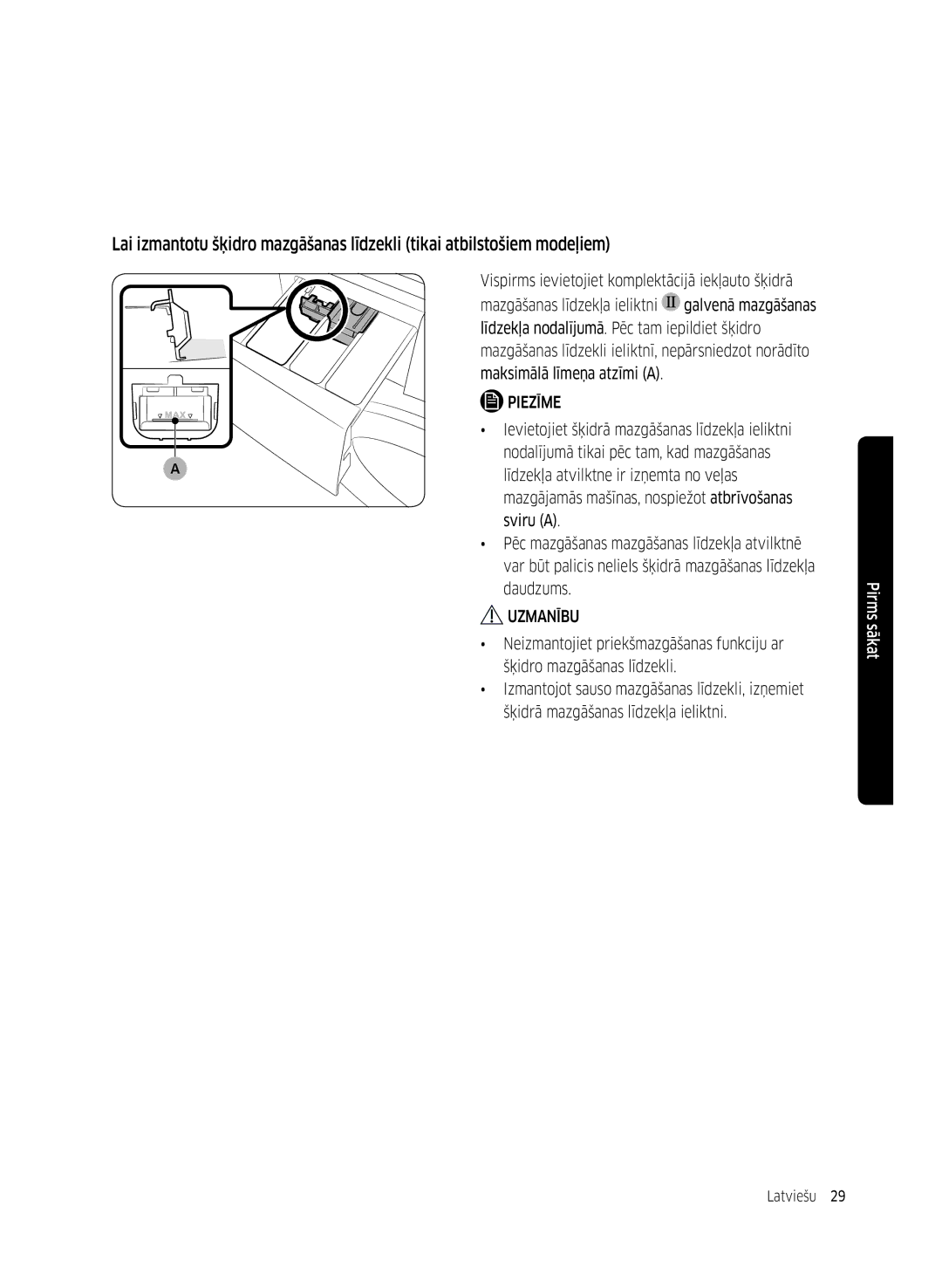 Samsung WW80K5410UW/LV, WW80K5410UW/EO, WW80K5210UW/LE, WW90K5410WW/LE, WW70K5410UW/LE, WW70K5210WW/LE manual Latviešu 29  